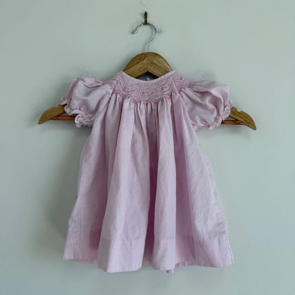 Petit Ami Bishop Pink Smocked Gingham Dress Size 3 Months